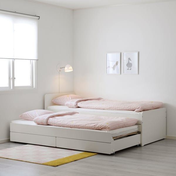 SLÄKT Bed frame with underbed and storage, white, Single IKEA