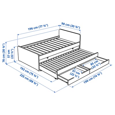 SLÄKT Bed frame with underbed and storage, white, Single