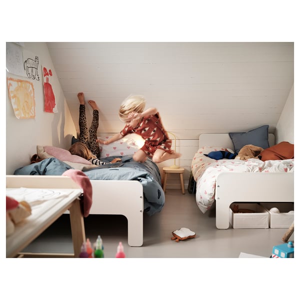 SLÄKT Ext bed frame with slatted bed base, white, 91x190 cm