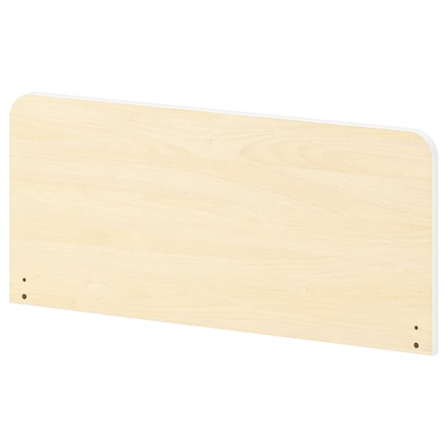 A SLÄKT light wood-colored rectangular headboard with rounded corners. It is made of fibreboard with a scratch-resistant surface and embossed finish.