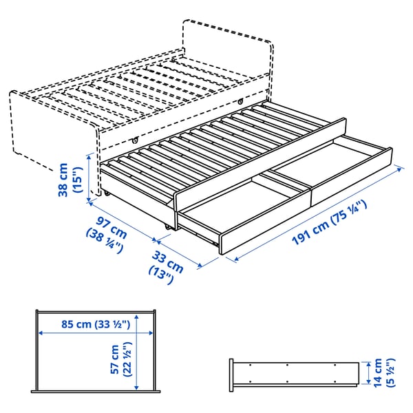 SLÄKT Underbed with storage, white, Single
