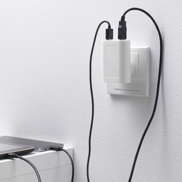 SMÅHAGEL 3-port USB charger, white