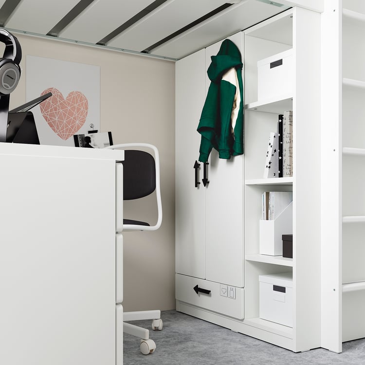 SMÅSTAD loft bed, white green/with desk with 4 drawers, Single IKEA
