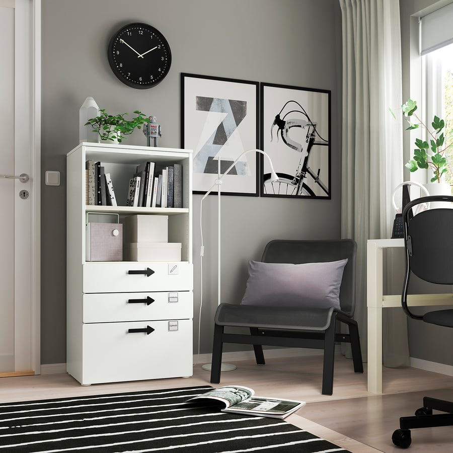 SMÅSTAD / PLATSA Bookcase, white white/with 3 drawers, 60x42x123 cm IKEA