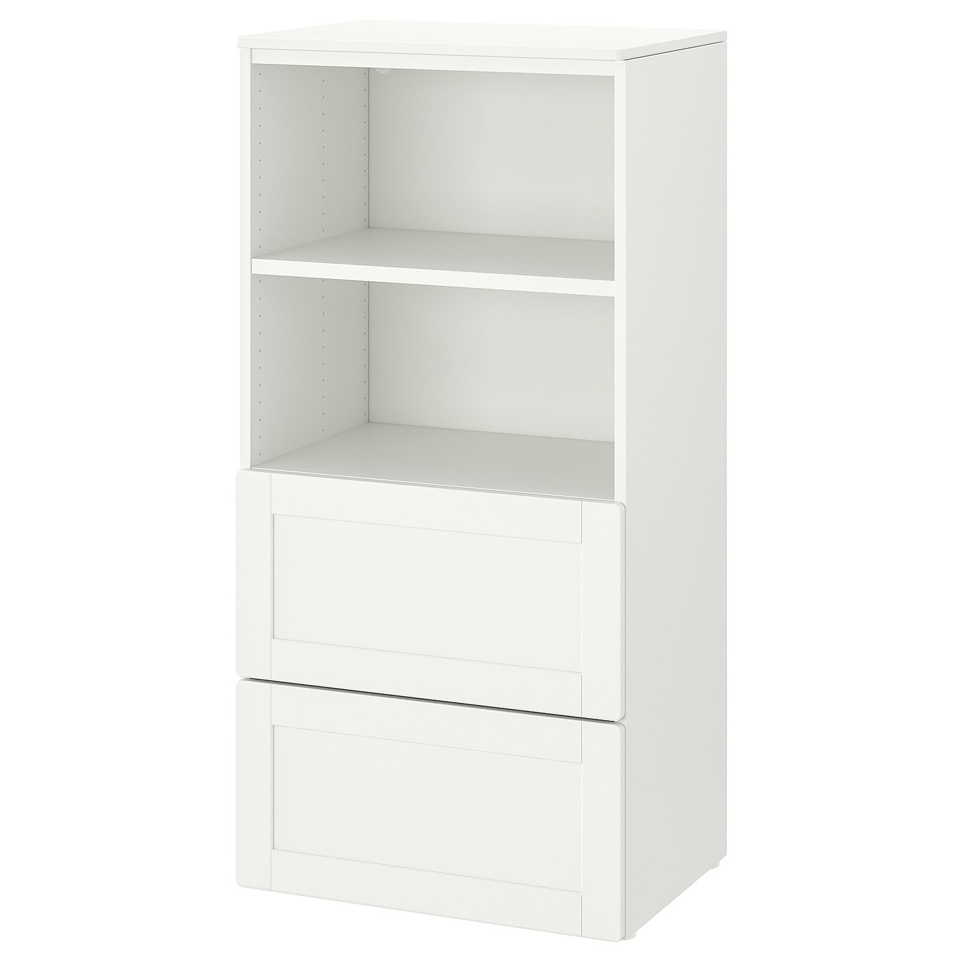 SMÅSTAD / PLATSA bookcase, white with frame/with 2 drawers, 60x42x123
