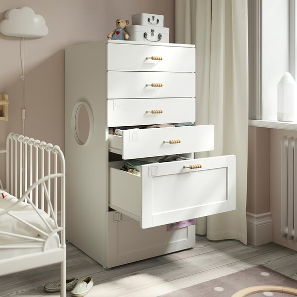 SMÅSTAD / PLATSA Chest of 6 drawers, white with frame, 60x57x123 cm