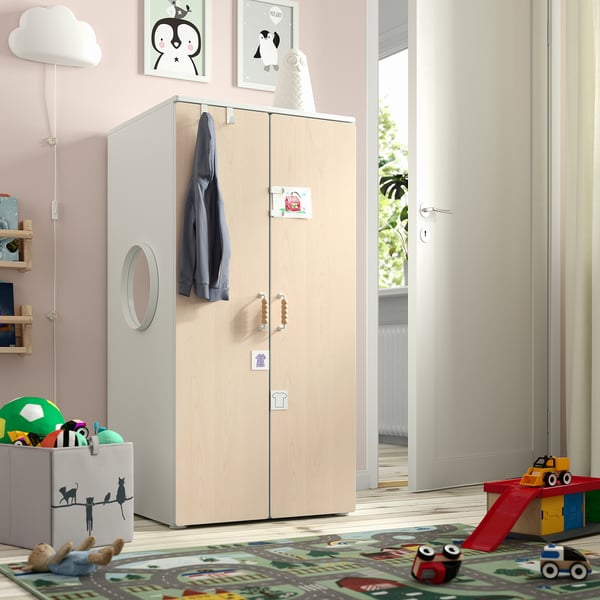 SMÅSTAD / PLATSA Wardrobe, white birch/with 3 shelves, 60x57x123 cm