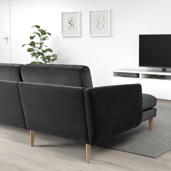 SMEDSTORP 4-seat sofa with chaise longue, Djuparp/dark grey birch effect