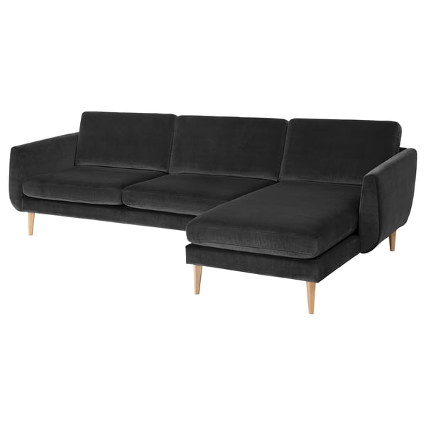 SMEDSTORP 4-seat sofa with chaise longue, Djuparp/dark grey birch effect