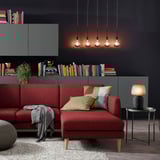 SMEDSTORP 4-seat sofa with chaise longue, Lejde/red/brown birch effect