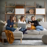 SMEDSTORP 4-seat sofa with chaise longue, Viarp/beige/brown birch effect