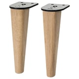 Two natural wooden furniture legs with black metal tops, conical shape, for sturdy support.