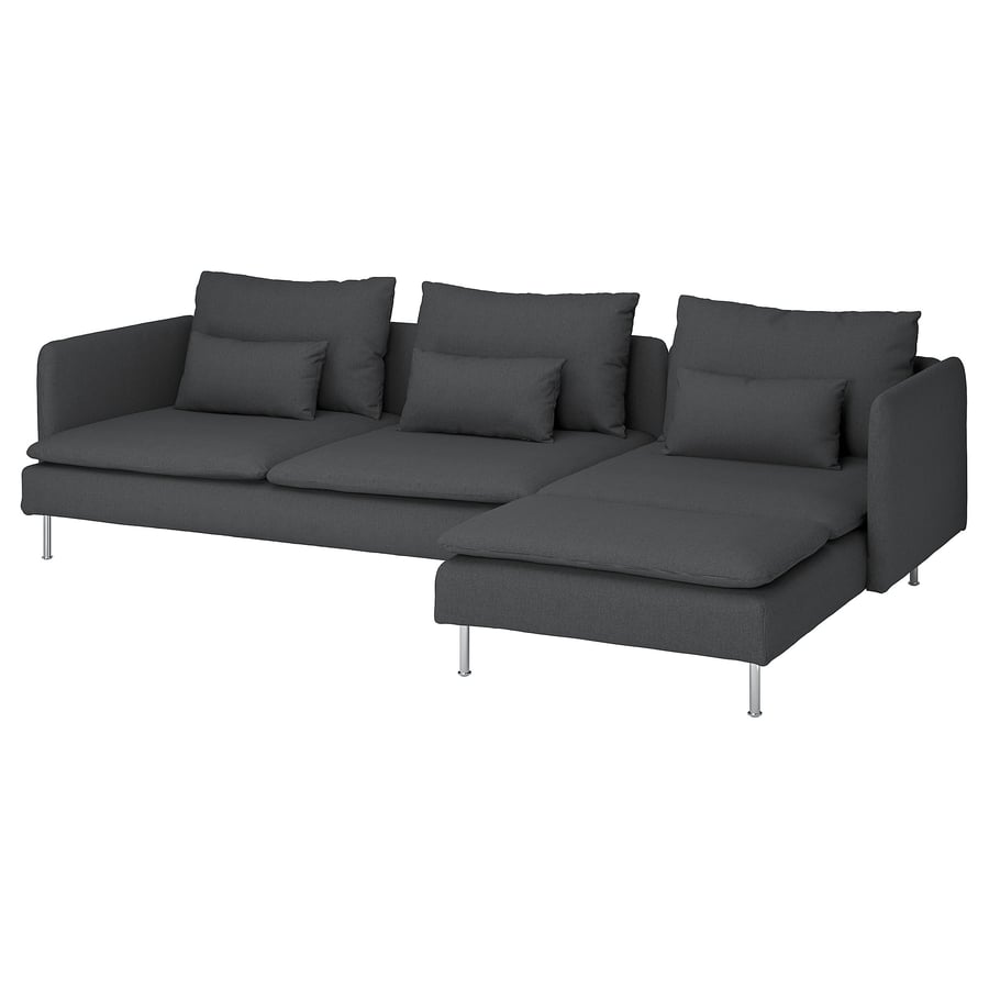 SÖDERHAMN 4seat sofa with chaise longue, Fridtuna dark grey IKEA