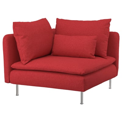 Red SÖDERHAMN sectional sofa, modern design with metal legs, plush cushions.