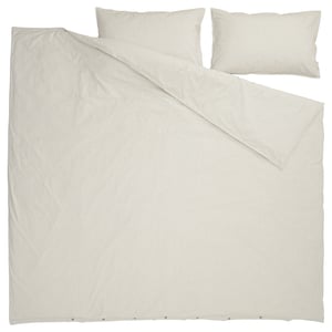 SOLFIBBLA bed set, white/gray stripes - 100% cotton, includes duvet & 2 pillows.