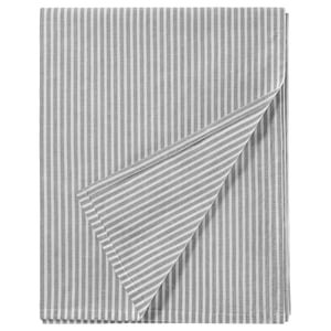 A neatly folded SOLFIBBLA grey and white striped cotton sheet set. The fabric has a striped pattern with a rectangular shape.