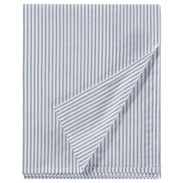 SOLFIBBLA Flat sheet, white blue/stripe, Double/Queen