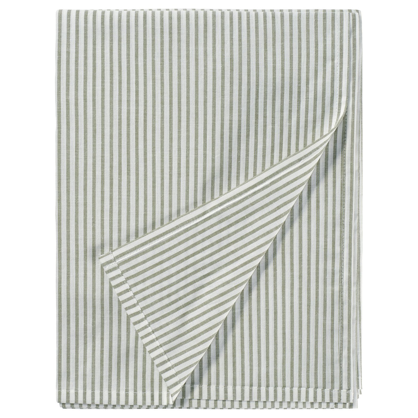 A SOLFIBBLA cloth, light green and white striped, rectangular, and folded.