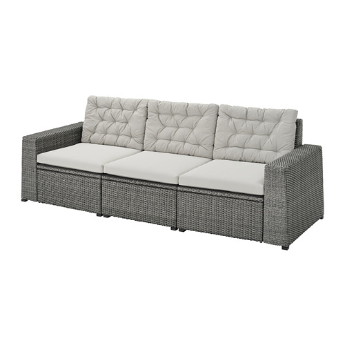 SOLLERÖN 3seat modular sofa, outdoor dark grey/Kuddarna grey IKEA