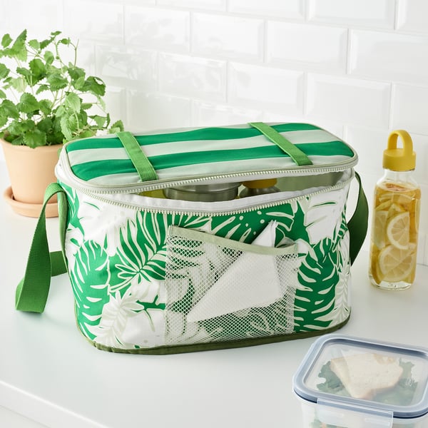 SOMMARFLOX cooling bag, patterned/bright green, 38x26x22 cm IKEA