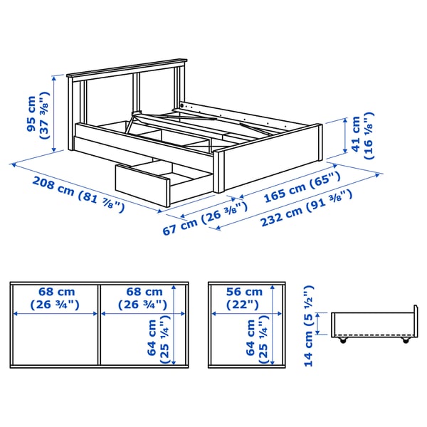SONGESAND Bed frame with 2 storage boxes, white, Queen