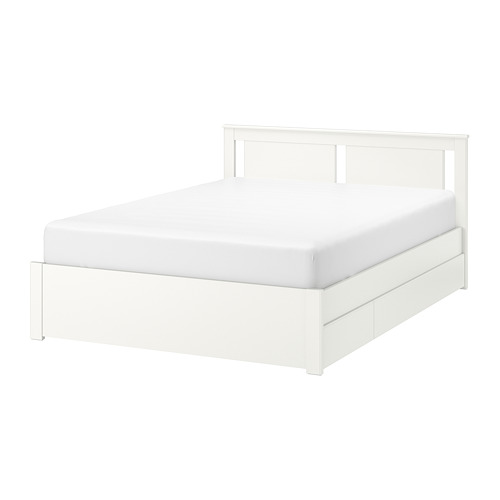 SONGESAND Bed frame with 2 storage boxes Queen, , , white IKEA