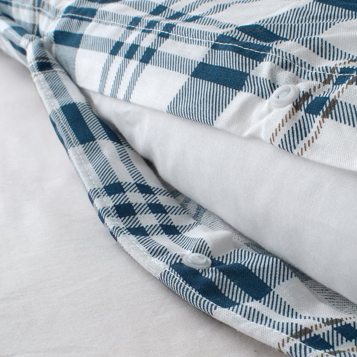 SPIKVALLMO Duvet cover and pillowcase, white blue/check, 150x200/50x80
