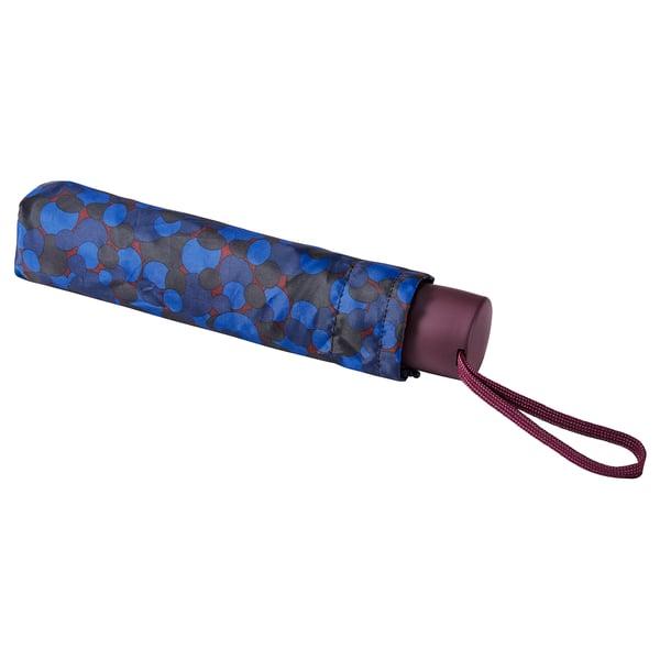 Folding umbrella, SPJUTSÖ, blue & grey dot pattern, recycled polyester, sturdy handle, compact.