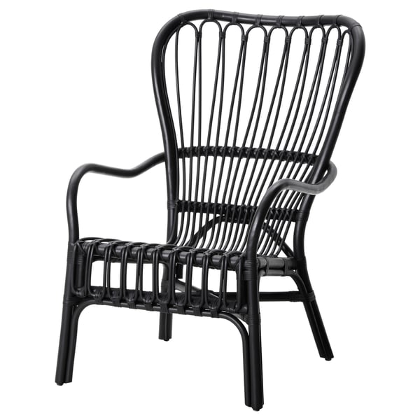 STORSELE High-back armchair, black/rattan