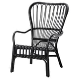 STORSELE High-back armchair, black/rattan