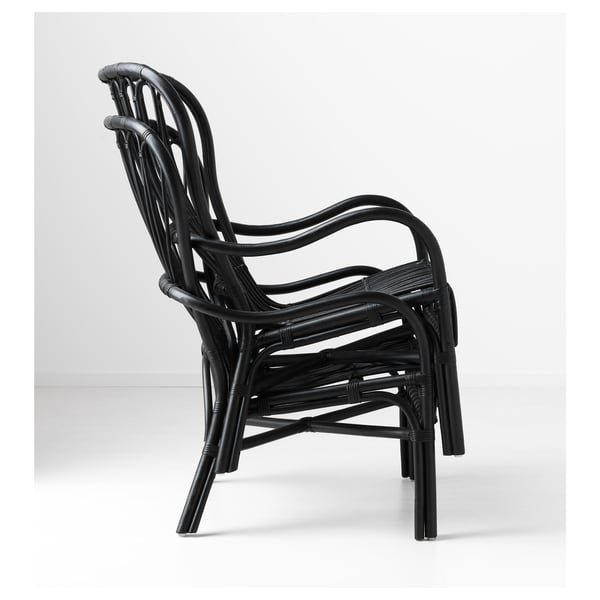 STORSELE High-back armchair, black/rattan