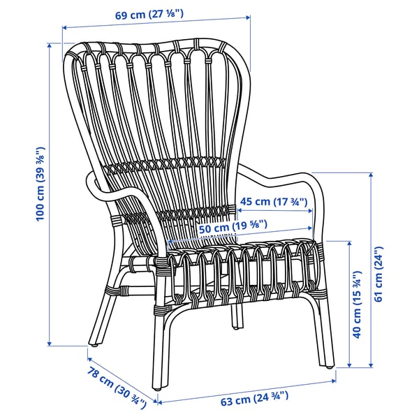 STORSELE High-back armchair, black/rattan