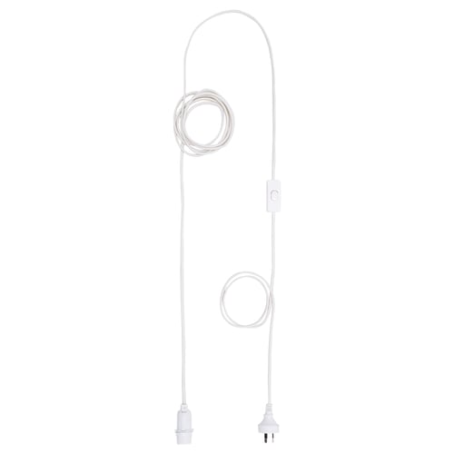 STRÅLA white cord set with switch; plastic hook. Modern, flexible lamp setup.