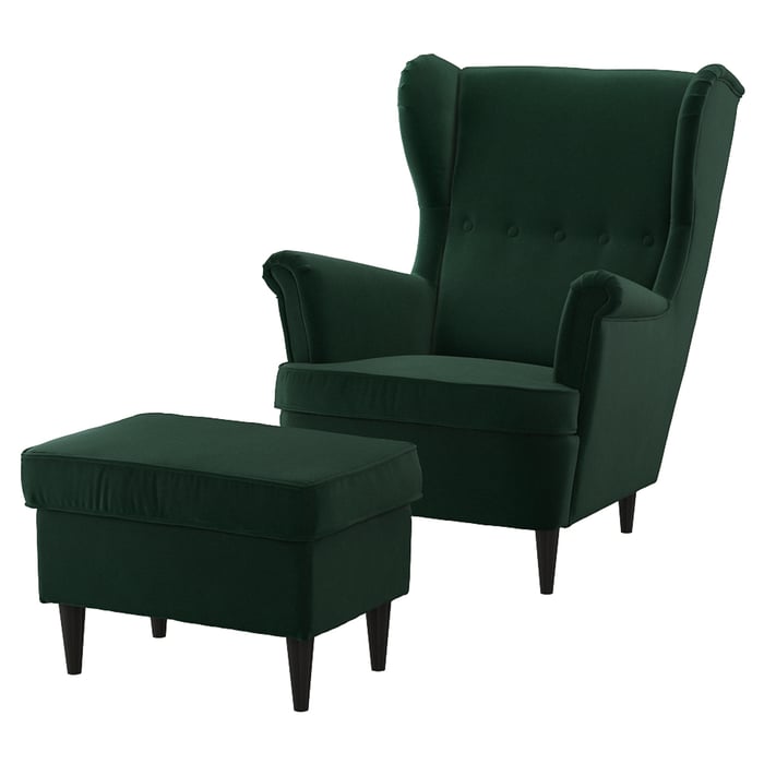 STRANDMON armchair and footstool, Djuparp dark green IKEA
