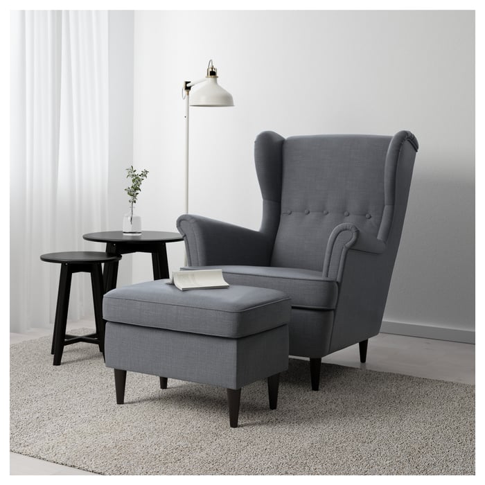 STRANDMON Armchair and footstool, Nordvalla dark grey IKEA