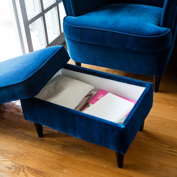 STRANDMON footstool with storage, Djuparp dark greenblue IKEA