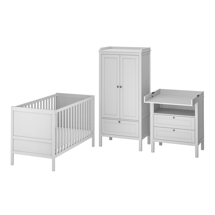 SUNDVIK 3piece baby furniture set, grey, 70x132 cm IKEA