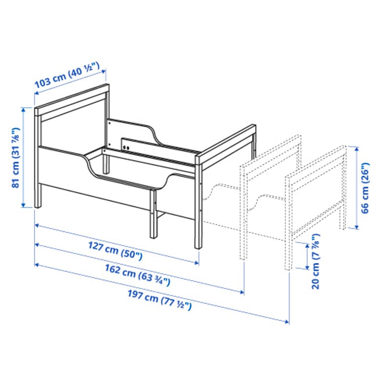 SUNDVIK ext bed frame with slatted bed base, white, 91x190 cm IKEA