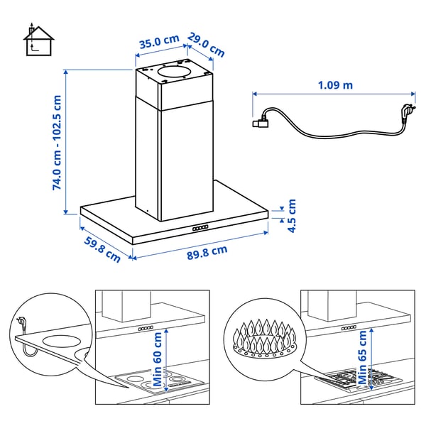 SVÄVANDE Ceiling-mounted extractor hood, stainless steel, 90 cm