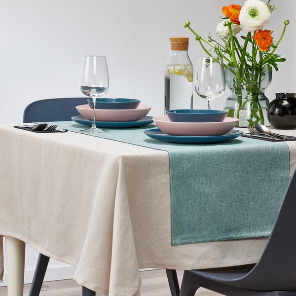 SVARTSENAP Table-runner, green-blue, 35x130 cm