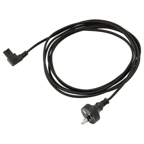 Black SYMFONISK power cord, 3. 5m long with angled plug, durable polyester cover.