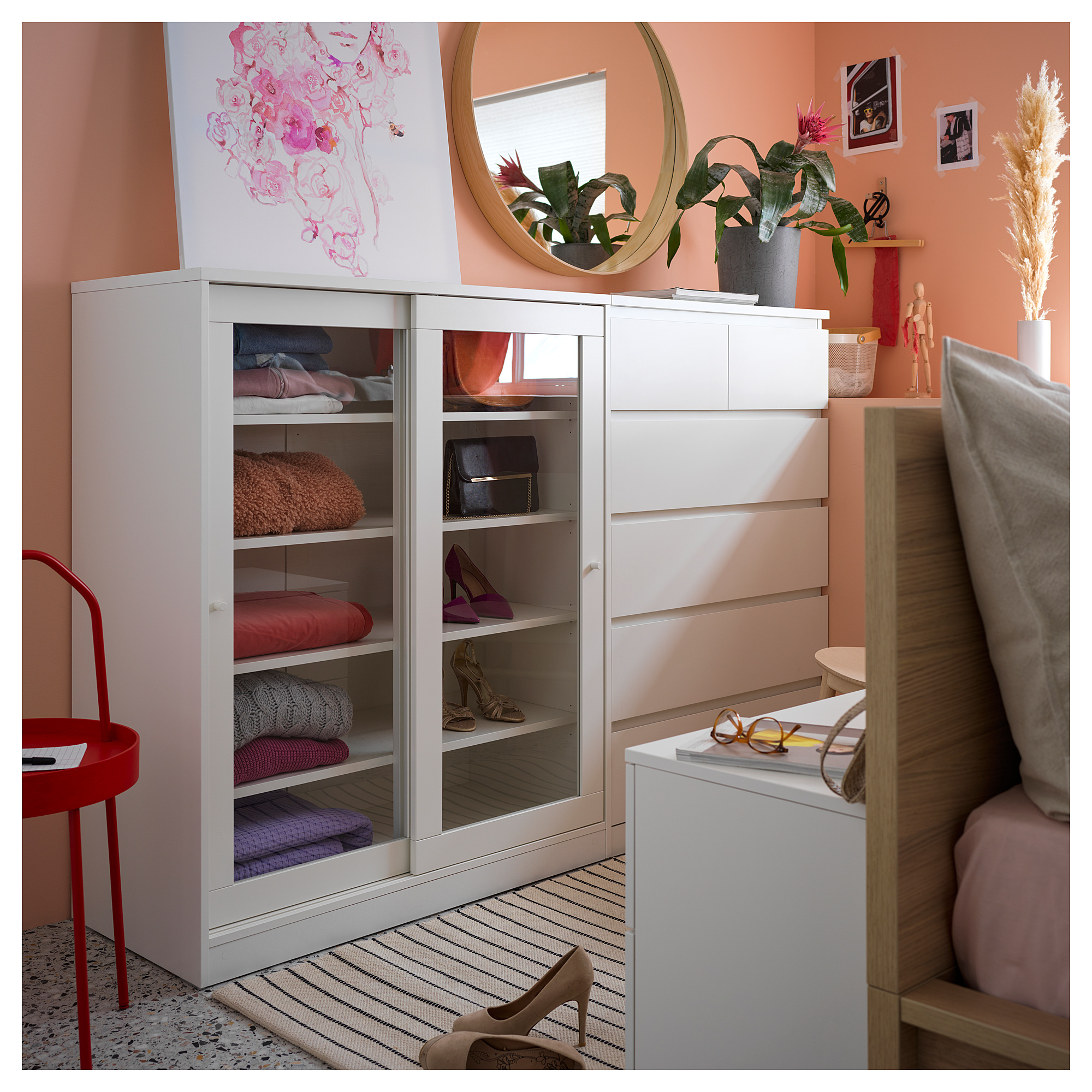 SYVDE Cabinet with glass doors, white - IKEA