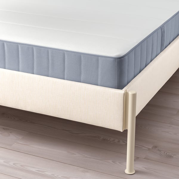 TÄLLÅSEN Upholstered bed frame with mattress, Kulsta light beige/Vesteröy firm, Queen