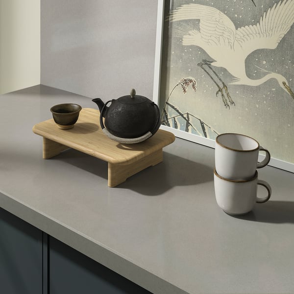 TÄRNHULT Custom made wall panel, light grey stone effect/glass composite, 1 m²x2.0 cm