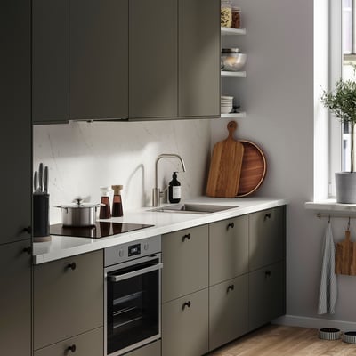 TÄRNHULT Custom made wall panel, off-white brown/marble effect glass composite, 1 m²x2.0 cm