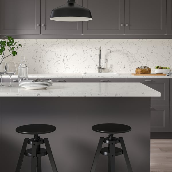 TÄRNHULT Custom made wall panel, off-white grey marble effect/glass composite, 1 m²x2.0 cm