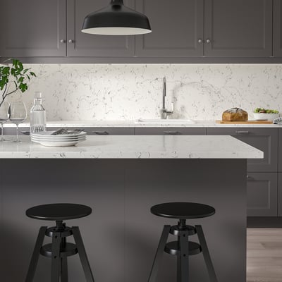 TÄRNHULT Custom made wall panel, off-white grey marble effect/glass composite, 1 m²x2.0 cm