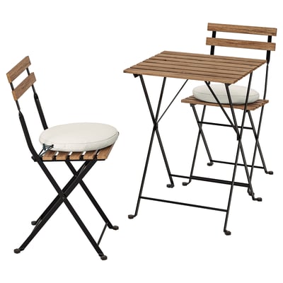 TÄRNÖ Table+2 chairs, outdoor, black/light brown stained/Frösön/Duvholmen beige