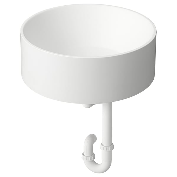 TANDÅN Countertop wash-basin w water trap, white, 38 cm
