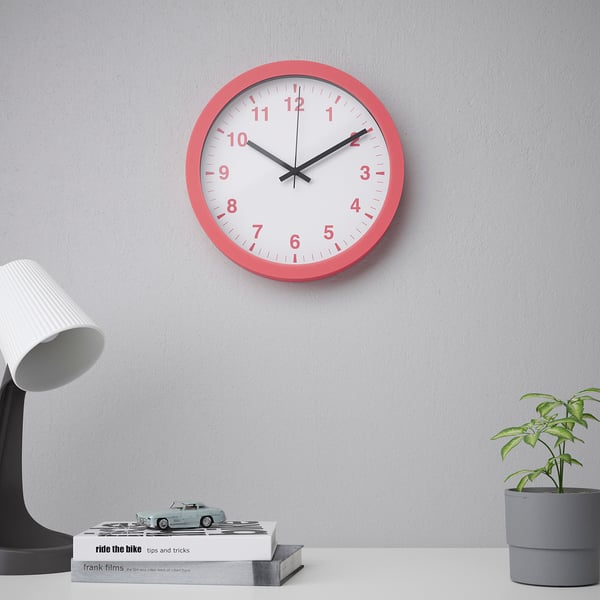 TJALLA Wall clock, pink, 28 cm